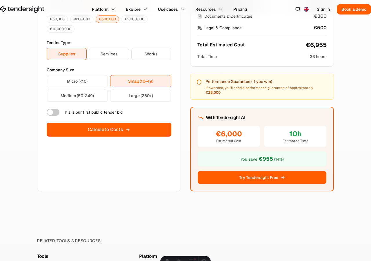 Bid Cost Calculator input form