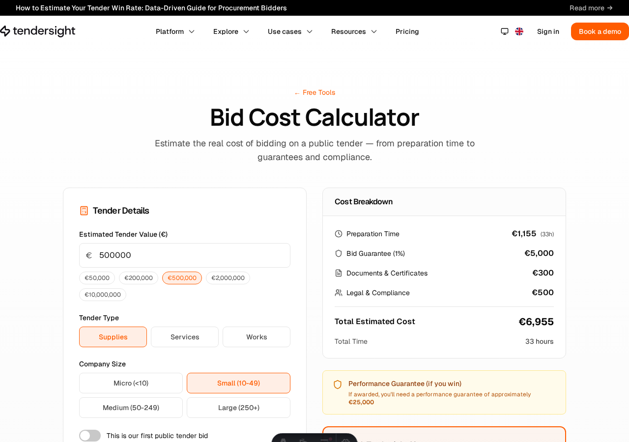 Bid Cost Calculator overview