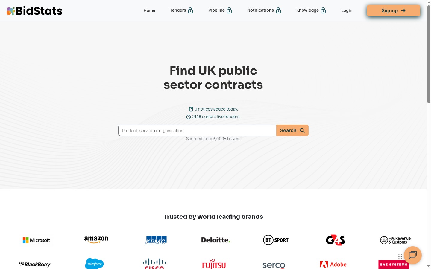 BidStats tender management software landing page