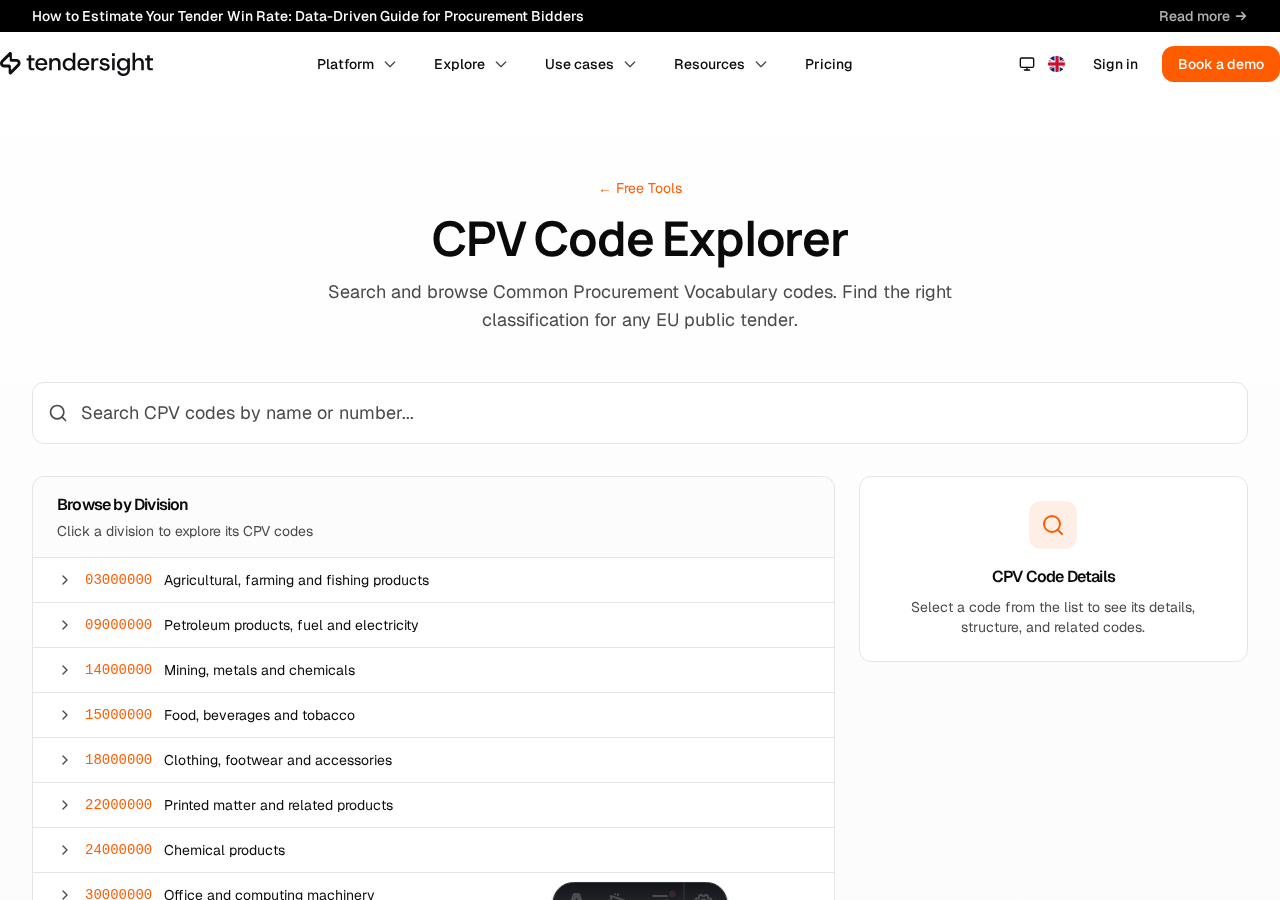 CPV Code Explorer main interface