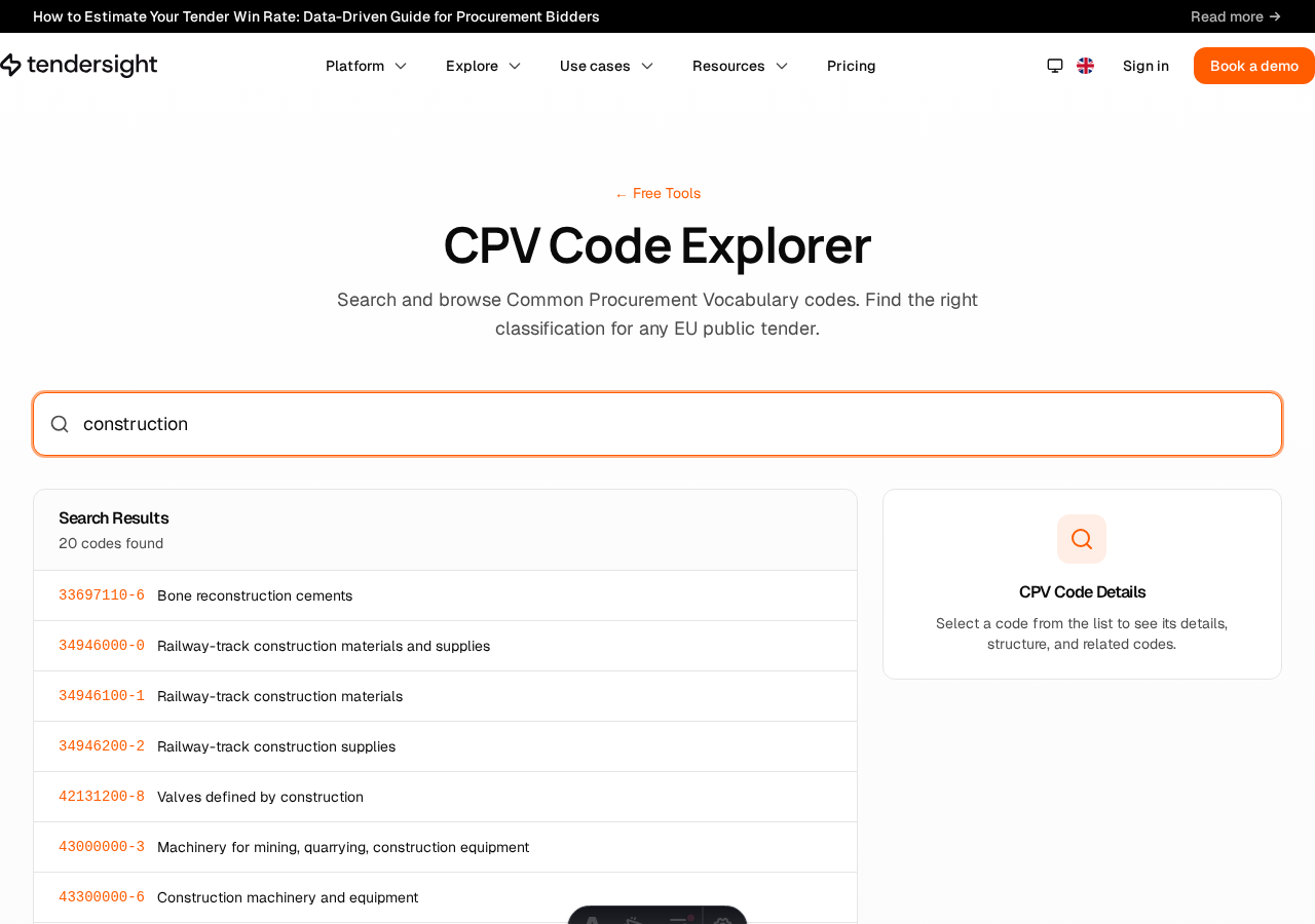 CPV Code Explorer search results