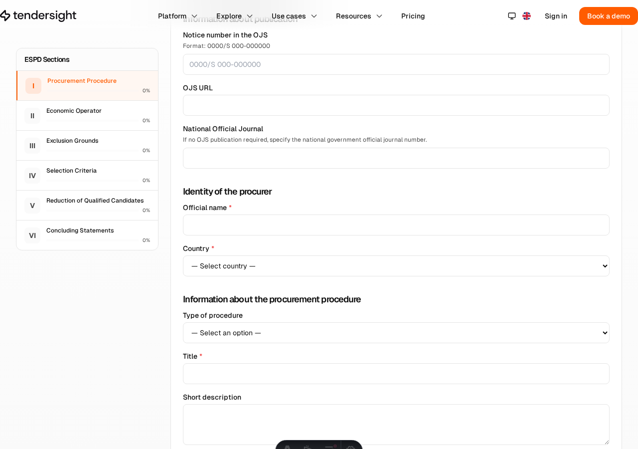 ESPD Guide Part I form fields