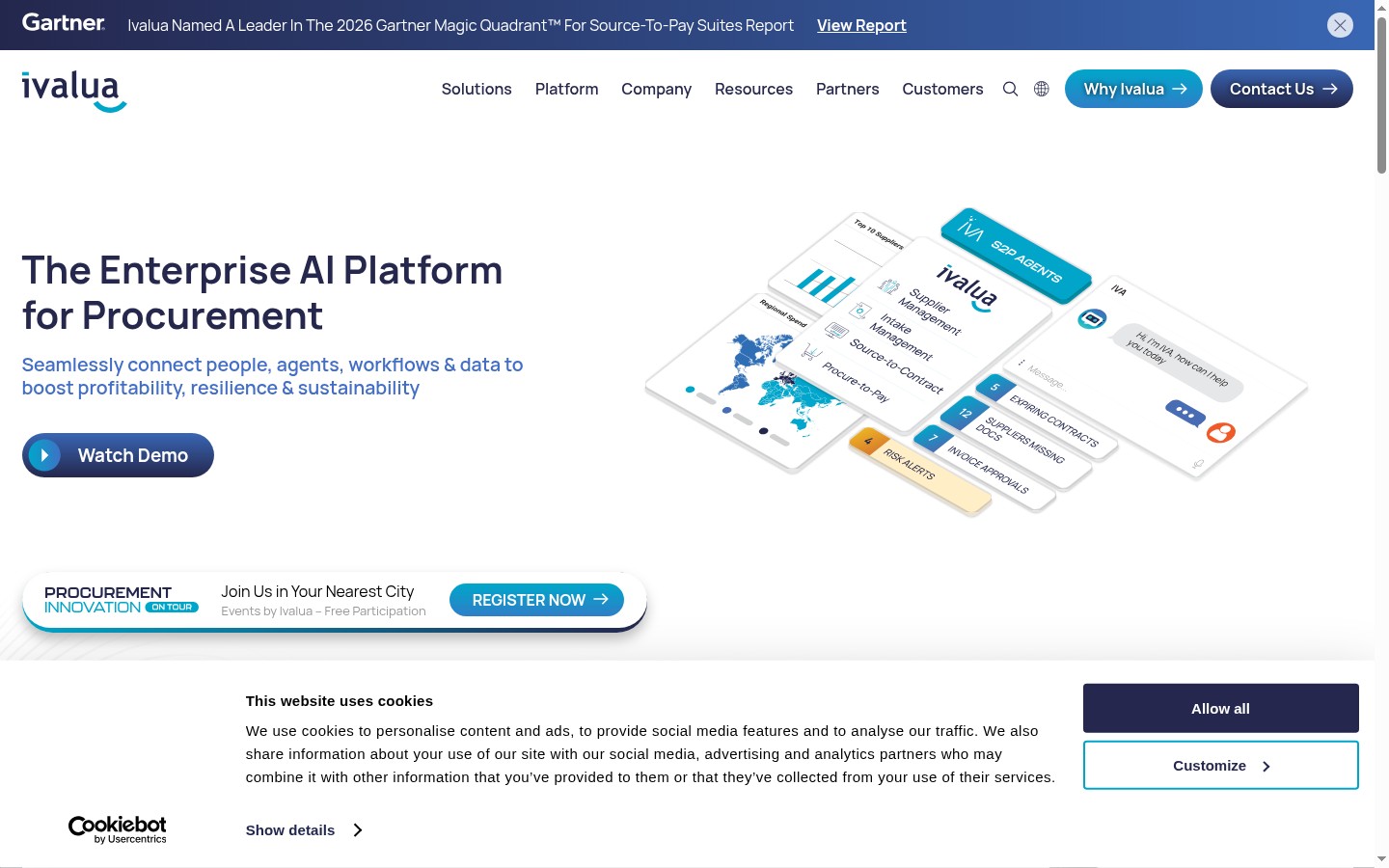 Ivalua tender management software landing page