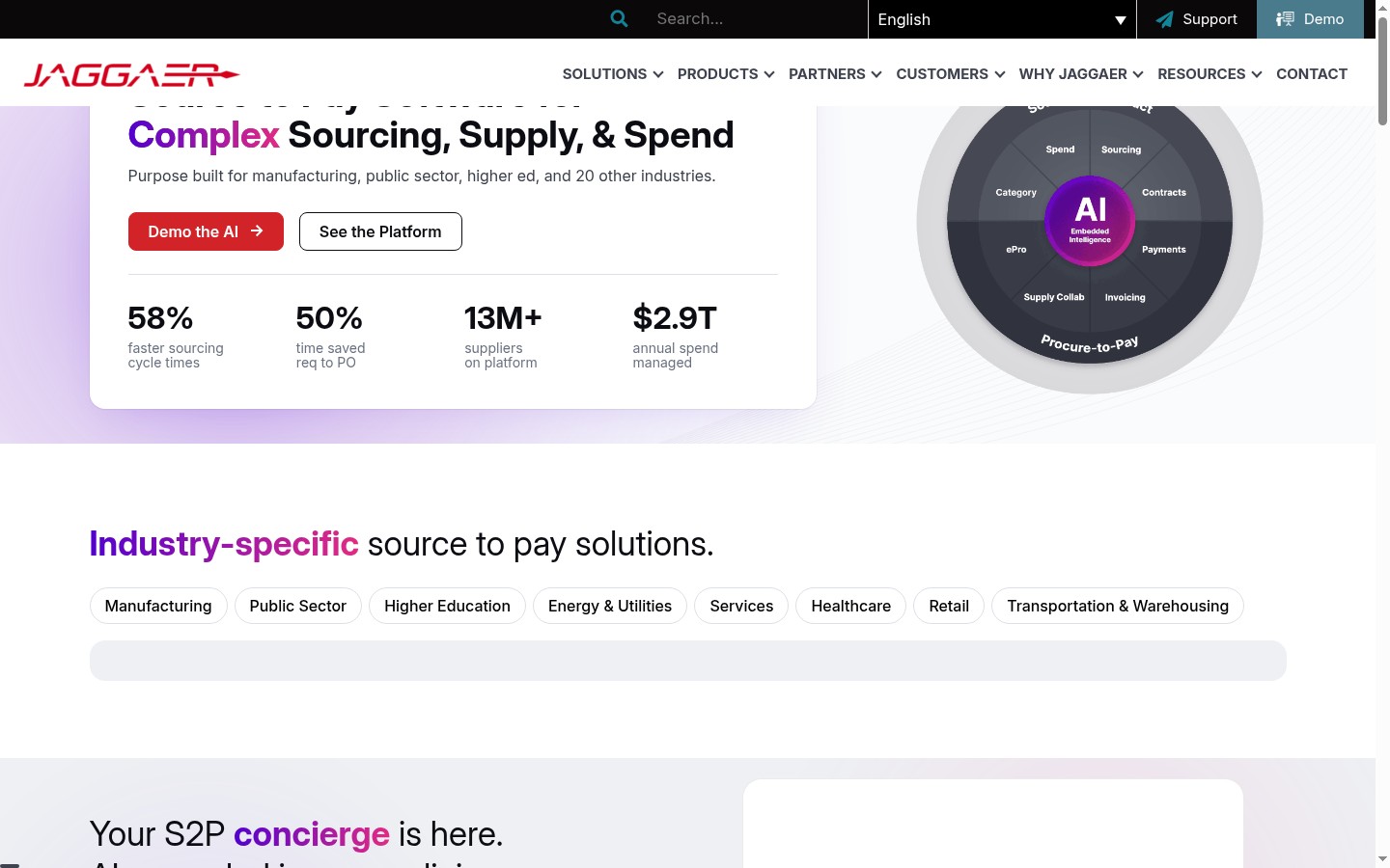 Jaggaer tender management software landing page