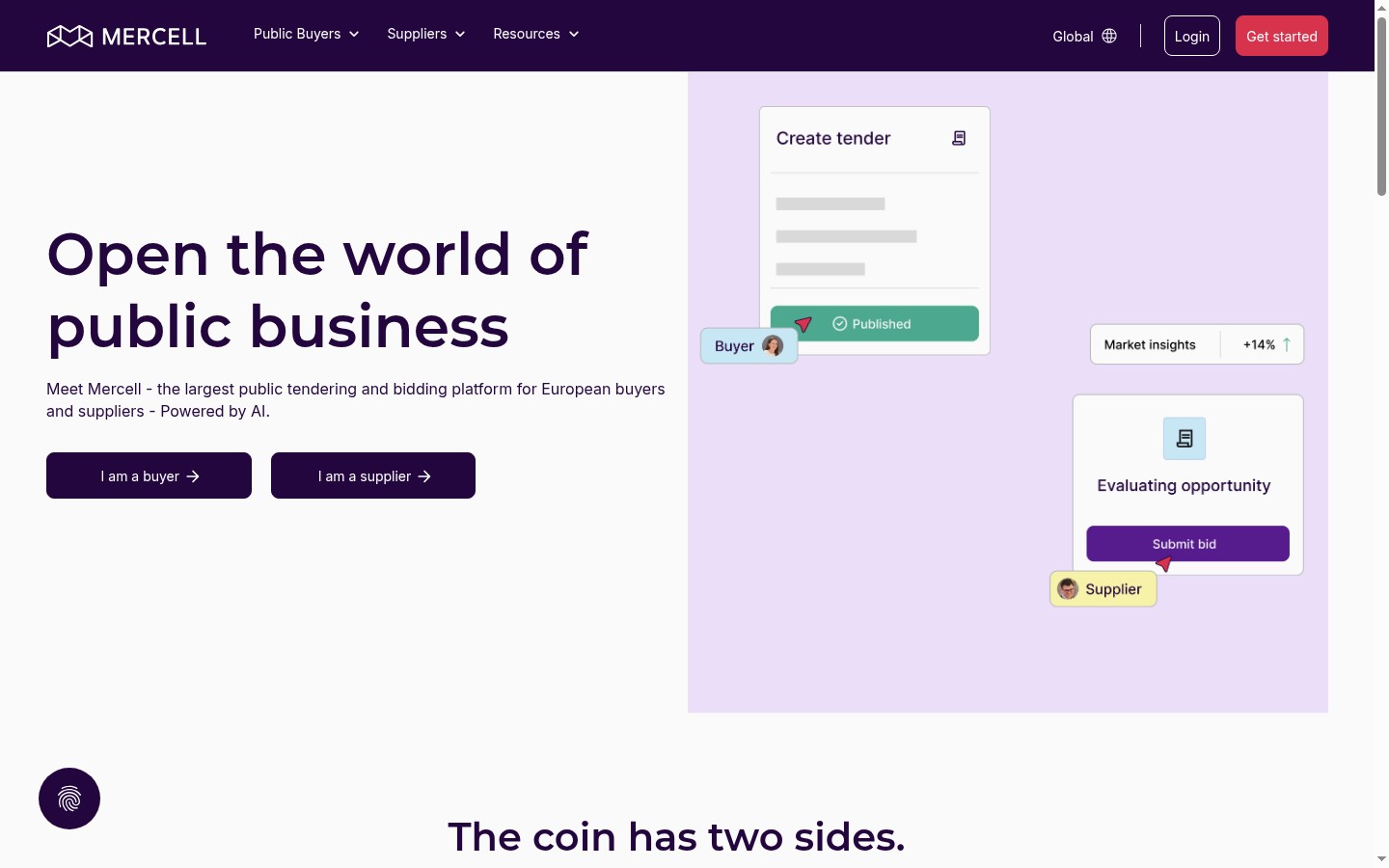 Mercell eTendering platform homepage