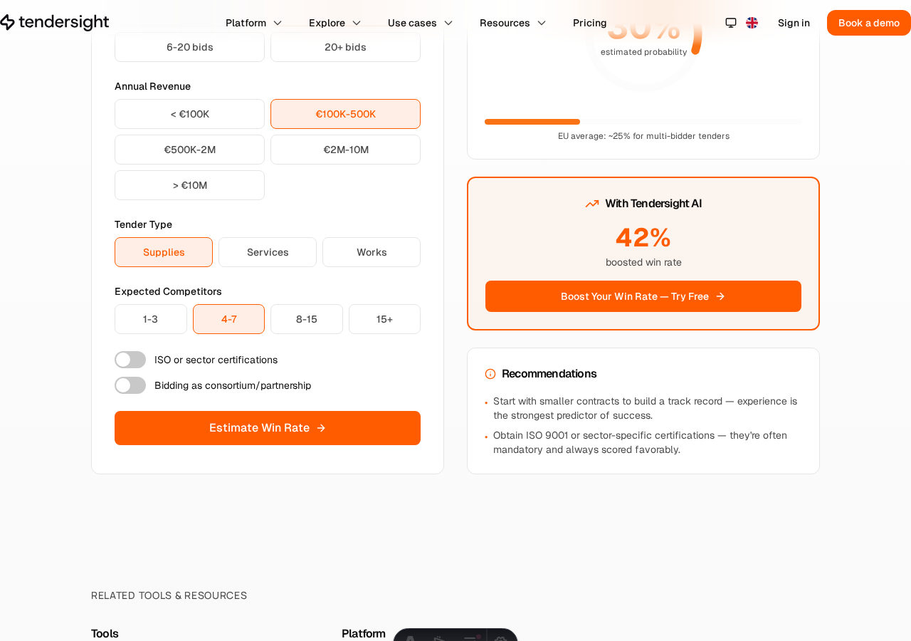 Win Rate Estimator input form